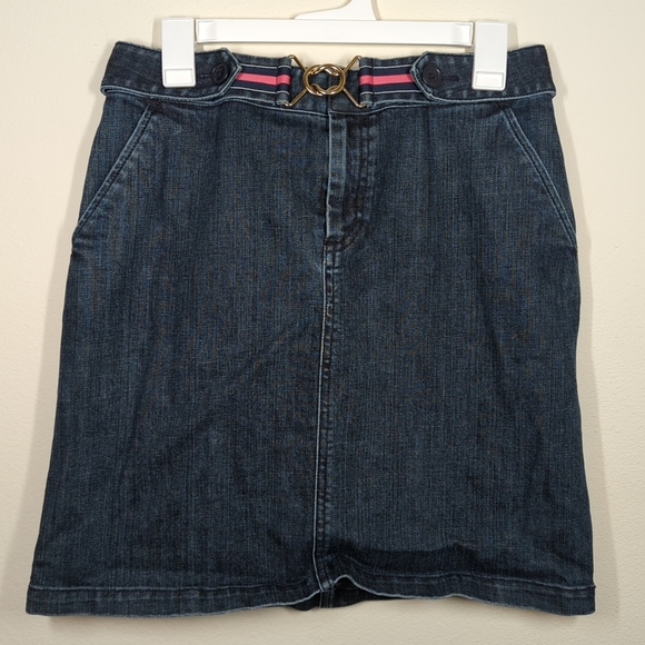 Talbot's Petites Belted Dark Wash Skirt Size 10 Stretch. Distressed - Picture 1 of 7